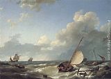 Hermanus Koekkoek Snr Canvas Paintings - Shipping in a stiff breeze